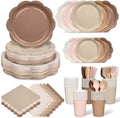 350 Pcs Baby Shower Decoration - Neutral Gradient Brown Plates and Napkins Tableware Set Include Scalloped Paper Plate Napkin Cup & Cutlery for Baby Shower, Wedding, Birthday, Espresso Martini Theme by Unknown