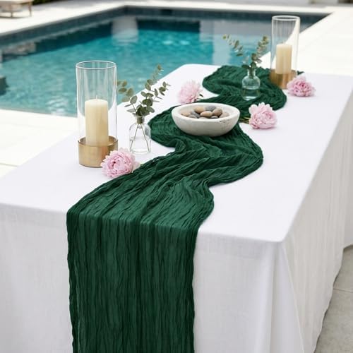 20 Pack Emerald Green 17 x 108 Inch Cheesecloth Table Runner - Boho Gauze Sheer Fabric for Wedding Baby Shower Party Home Decor - Image 4