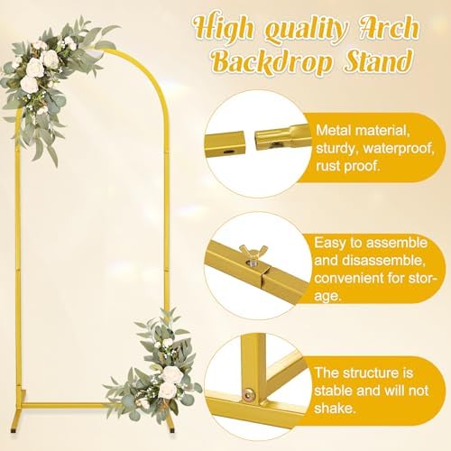 Metal Arch Stand and Cover Set,1 Ivory Spandex Fitted Backdrop with 1 Gold Wedding Arched Stand Frame for Parties Birthday Baby Shower Bridal Banquet Decoration (6.6FT) - Image 4