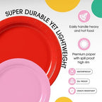 Party Solids Exquisite Red & Pink Mixed Paper Plates - 7" & 9", 200 Pack (100 each), 350 GSM - Image 4