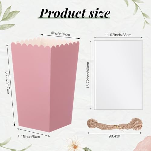 Baderke 201 Pcs Popcorn Boxes and Clear Treat Bag Set Bulk Wedding Popcorn Containers 6.7' Open Top Paper Popcorns Bag with Treat Candy Bags & Packing String for Party Movie (Gradient Pink) - Image 2