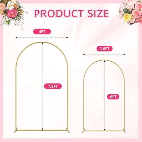 HOOPLE Set of 2 Gold Metal Wedding Arch Backdrop Stand (7.2FT and 6FT) Balloon Arched Frame Backdrop Stand for Parties, Wedding Birthday Baby Shower Graduation Holiday Ceremony Supplies Decor - Image 2