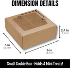 25 pcs Kraft Mini Cookie Boxes for 4 treats with Window and Dividers, Kraft Bakery Boxes, 6 x 6 x 2.4 Inches SMALL Baking Boxes, Square Cookies Box Decorating Supplies for Gift Giving - Image 2