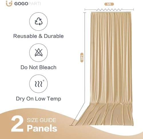 10x14ft Beige Backdrop Curtains for Wedding Party, 2 Panels 14 ft Long Back Drop Cloth, Wrinkle-Free Polyester Drapes for Birthday, Baby Shower, Stage Photography Background - Image 6