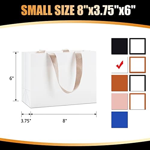 40Pcs Small White Paper Gift Bags with Ribbon - Bulk Kraft Paper Bags with Handles for Weddings, Parties - Image 3