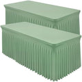 2 Packs Sage Green Spandex Table Cloths 4 Foot, Fitted Stretch Table Cover with Skirts 24x48 Inch, Wrinkle-Free Floor Length Tablecloths Rectangular for Weddings Parties Banquets Events Decorations by Shillance