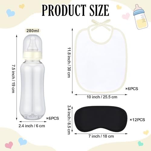 Leinuosen 24 Pcs Baby Shower Blindfold Feeding Game Set Include 6 Plastic Chug Bottles 6 Bib and 12 Eye Mask Blindfold Baby Feeding Bottle Chug Game for Adult Gender Reveal Party Supplies(Milky White) - Image 2