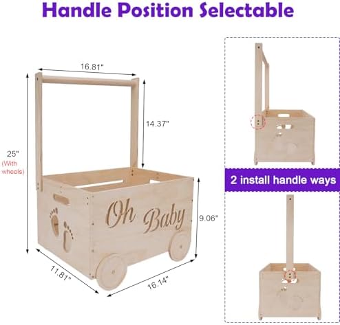 Baby Shower Gifts Baskets, Wooden Baby Closet Gifting for Newborn Boys and Girls, Wood Crate Box with Handle and Wheels, Personalized Cute Babyshower Decorations Basket for New Born - Image 6