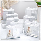 Vercraft 24 Set Baptism Picture Frame 3.5 x 5 Acrylic Baby Shower Baptism Favor Christening Gifts for Boy Girl with Plastic Crystal Boxes and Satin Ribbon Bows for Religious First Communion(White) - Image 5