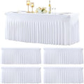 4 Pack 8ft White Spandex Tablecloths for Rectangle Tables Wrinkle Free White Rectangle Table Cloth, Stretch Fitted Table Cover with Skirt for Wedding Birthday Party Banquet Baby Shower Buffet Event by Suppromo