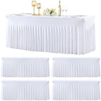 4 Pack 6ft White Spandex Tablecloths for Rectangle Tables Wrinkle Free White Rectangle Table Cloth, Stretch Fitted Table Cover with Skirt for Wedding Birthday Party Banquet Baby Shower Buffet Event by Suppromo