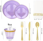 Rubtlamp 175 Pcs Purple Plastic Dinnerware Set (25 Guests), Clear Purple Plates With Gold Rim, Hammered Party Platos, Plates And Cups And Napkins Sets for Wedding, Party&Graduation - Image 2