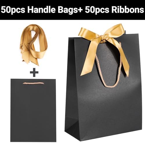 EUSOAR Black Kraft Gift Paper Bags with Bow Ribbon Handle, 50pcs 7.8"x3.9"x11" for Wedding, Bridal Shower, Baby Shower, Birthday, Anniversary - Image 4