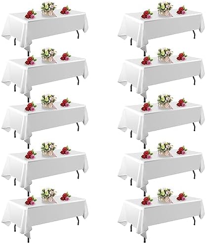 FINDYOU 10 Pack White Table Cloth Rectangle Table 60 x 102 Inch Tablecloths for 6 Foot Rectangle Tables. Stain and Winkle Resistant Polyester Washable White TableCloths for Parties Wedding Dining by TableClothAndTableRunner