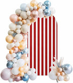 Red and White Arch Backdrop Cover 7.2 FT, Farmhouse Red White Stripes Geometric Wedding Arch Cover Stretchy Backdrop Stands Covers for Birthday Party Ceremony Banquet Decor - Image 2