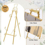 Novabright 39"-47" Baby Shower Adjustable Gold Easel Stand Wedding Welcome Sign Heavy Duty Metal Easel with 4 Display Modes 360° Rotating Hooks 4-tier Adjustable Display Stand, Art, Poster - Image 3