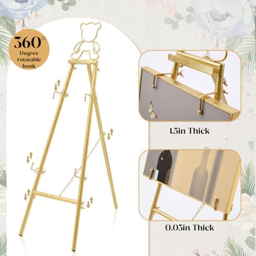 Novabright 39"-47" Baby Shower Adjustable Gold Easel Stand Wedding Welcome Sign Heavy Duty Metal Easel with 4 Display Modes 360° Rotating Hooks 4-tier Adjustable Display Stand, Art, Poster - Image 3