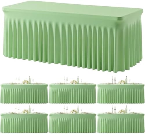 gogoparti 6 Pack Spandex Sage Green Fitted Table Cloth for 8ft Rectangle Tables Sage Green Stretch Tablecloth Table Covers Skirt Banquet Wrinkle Free Tablecloths for Parties Wedding by Gogoparti