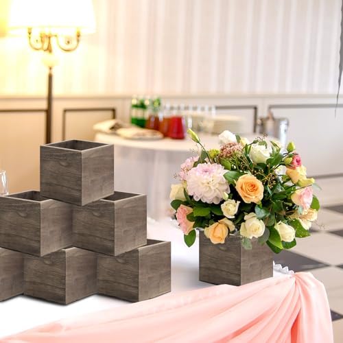 Suzile 12 Set Wooden Box Centerpiece, 4 Inch Square Planter Vase - Image 4