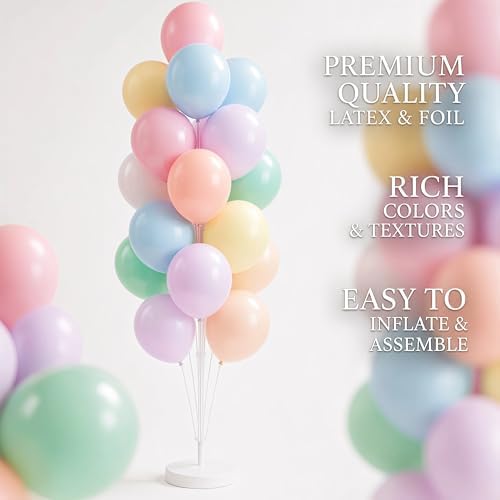Pastel Balloon Column Kit Set of 2 With Macaron Latex Balloons Stand Included - Base,Pole,Balloon Tower Backdrop Decoration for Wedding,Baby Shower,Bridal,Graduation,Birthday,Easter Party,Bachelorette - Image 6