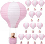 Gemscream 12 Sets Baby Shower Decor Bear Hot Air Balloon Table Centerpieces DIY Hot Air Balloon Paper Lantern with Brown Mini Bears for Wedding Birthday Gender Reveal Party by Gemscream