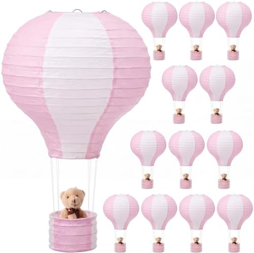 Gemscream 12 Sets Baby Shower Decor Bear Hot Air Balloon Table Centerpieces DIY Hot Air Balloon Paper Lantern with Brown Mini Bears for Wedding Birthday Gender Reveal Party by Gemscream