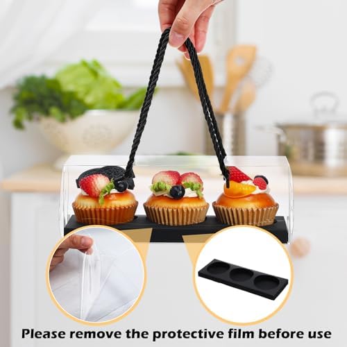 Thenshop 40 Pcs Clear Cupcake Boxes 9x3x3 in 3 Compartment Holder,Black - Image 6