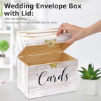 Yamahiko Card Box Wedding Card Box for Reception, Vintage Large Wedding Gift Card Holder Box with Heart Lock, Big Wedding Card Envelope Holder Box with Lid Wood Card Box for Wedding Party, White - Image 3