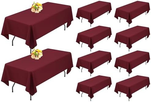 Showgeous 60x102 Inch Burgundy Rectangle Tablecloth 10 Pack Fit 6FT Table by Showgeous