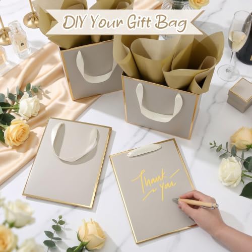 Yeaqee 50 Pcs Metallic Paepr Gift Bags Bulk with Handles,Champagne, Gold - Image 4
