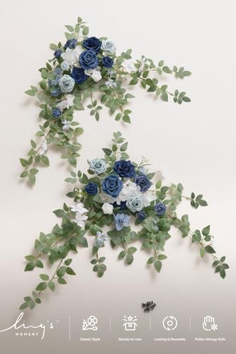 Ling's moment Welcome Sign Flowers, Wedding Floral Swag, Dusty Blue & Navy - Image 6