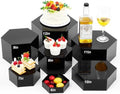 Leinuosen 7 Pcs Large Buffet Risers Set 6" to 12" Acrylic Display Box Catering Dessert Table Riser Food Display Decorative Stand with Hollow Bottom for Catering Supplies (Black, Hexagonal) by Leinuosen