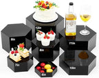 Leinuosen 7 Pcs Large Buffet Risers Set 6" to 12" Acrylic Display Box Catering Dessert Table Riser Food Display Decorative Stand with Hollow Bottom for Catering Supplies (Black, Hexagonal) by Leinuosen