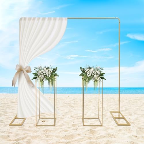 6.6Ftx6.6Ft Gold Wedding Arch Backdrop Stand Metal Square Wedding Arch Frame with 2pcs Flower Stand, Garden Balloon Photo Booth Decor for Ceremony Party Birthday Bridal Anniversary Arbor(6.6ftx 6.6ft+2pcs stand) - Image 3