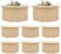 8 Pack Champange Spandex Round Tablecloths for 60 inch Tables,120inch Fitted 5FT Stretchy Round Table Cloth,Wrinkle Free Spandex Table Cover with Ruffle Skirtfor Wedding Party Dining Banquet by Nobed+HHT
