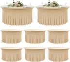8 Pack Champange Spandex Round Tablecloths for 60 inch Tables,120inch Fitted 5FT Stretchy Round Table Cloth,Wrinkle Free Spandex Table Cover with Ruffle Skirtfor Wedding Party Dining Banquet by Nobed+HHT