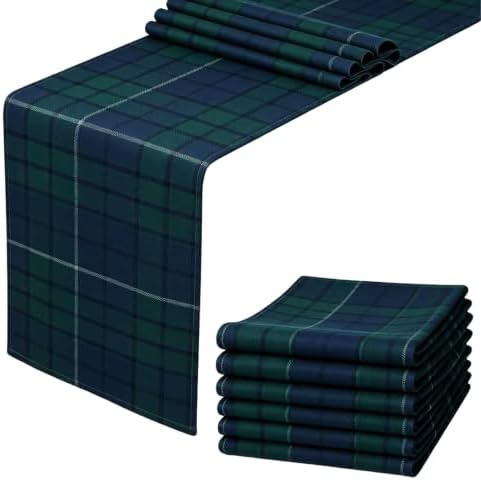 6 Pcs 72 X 13 Tartan Plaid Table Runner, Green Blue Tartan Baby Shower by Unknown