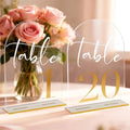 Arch Acrylic Wedding Table Numbers with Gold Font & Stands - 5''x7'' Clear Acrylic Table Number Signs for Wedding Reception, Anniversary, Event & Party Decor (Set 1-20) by Unknown