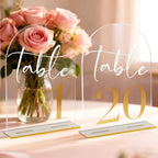 Arch Acrylic Wedding Table Numbers with Gold Font & Stands - 5''x7'' Clear Acrylic Table Number Signs for Wedding Reception, Anniversary, Event & Party Decor (Set 1-20) by Unknown