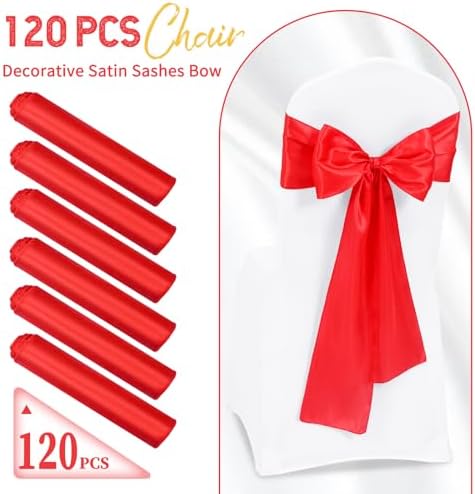 120 PCS Red Satin Chair Sashes, 7 x 108 Inch - Image 2