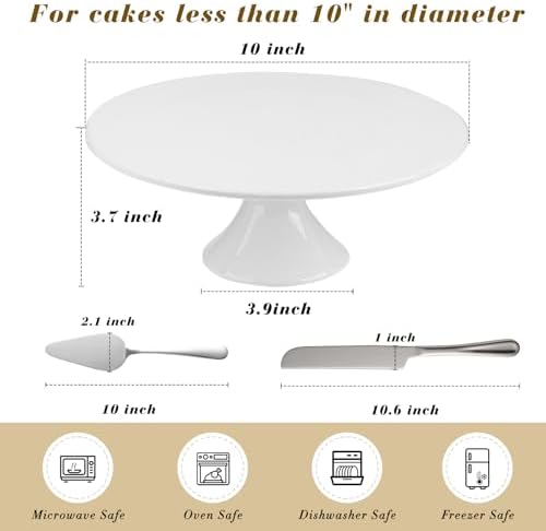 10 Inch White Porcelain Wedding Cake Stand with Knife and Server Set - Image 3