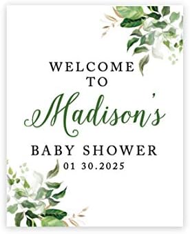 Andaz Press Large Custom Greenery Baby Sign, 16 x 20 Inches, Guestbook Alternative, Leaves Theme, Sprinkle Option by AndazPress