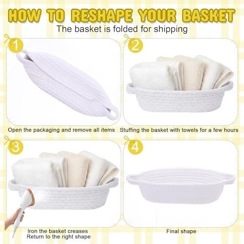 White 12 Set Small Woven Gift Basket with Gift Bags Ribbons Empty Gifts Baskets Woven Rope Storage Basket with Handles for Birthday Baby Shower Nursery Toy Organizer 9.1"x 5.1" x 2.8" - Image 4