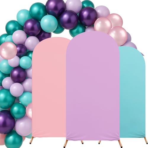 Mindsoft Mermaid Colors Arch Backdrop Cover Set of 3 with 96 Pcs Balloon, 4ft 5ft 6ft Spandex Fitted Stretchy Backdrop Stand Covers for Baby Shower Wedding Birthday Photo Banquet Party Decoration by Mindsoft