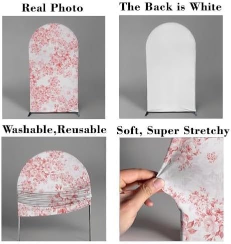 Pink Flower Arched Backdrop Covers Double-Sided Stretchy Arch Stand Cover for Girls Birthday Baby Shower Parties Decoration Props(No Stand!) - Image 3