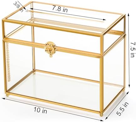 Okllen Glass Wedding Card Box with Lock and Slot, Gold Rim Envelop Box Gift Holder, Vintage Clear Card Box for Wedding Reception, Baby Shower, Birthday, Graduation (Glass Box and Lock Only) - Image 2