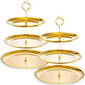 Yaomiao 2 Sets Gold 3 Tier Serving Tray with Base Stainless Steel Tiered Cupcake Stand Dessert Table Display Set Cup Cake Tier Stand Metal Cupcake Tower Fruit Dessert Holder Wedding Serving Platter by Yaomiao