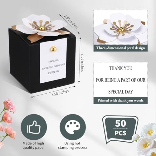 Affrolling 50 Pcs Wedding Favor Boxes, Square Flower Gift Box Party, Black - Image 2