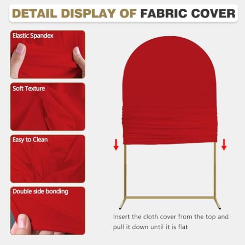 Arch Backdrop Stand and Cover Set, 3 Metal Balloon Arch Backdrop 4ft 5ft 6ft, Gold Arched Stand Frame for Wedding, Parties,Birthday, Backdrop Decorations (Red,4ft+5ft+6ft) - Image 4