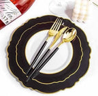 WDF 30Guest Black and Gold Plastic Plates - Gold Plastic Silverware With Black Handle Baroque Black and Gold Disposable Dinnerware for Wedding/Party/Birthday/Halloween - Image 3